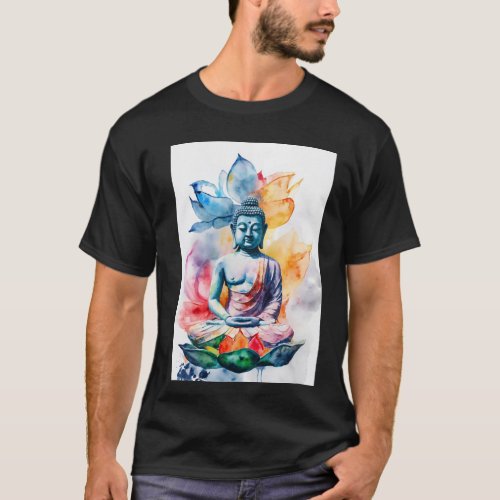 Lotus Serenity Buddha Watercolor T_Shirt Design