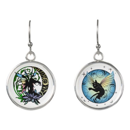 Lotus Shadow Fairy and Cosmic Kitty Earrings