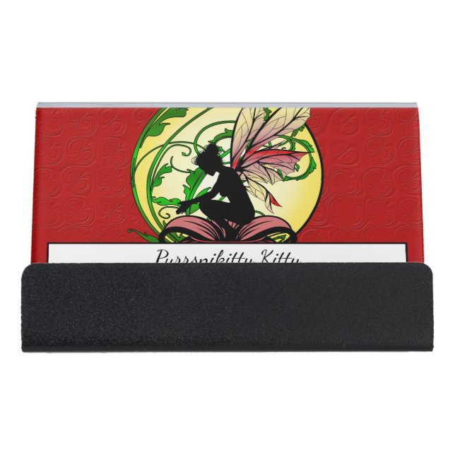 Lotus Shadow Fairy Desk Business Card Holder (Front)