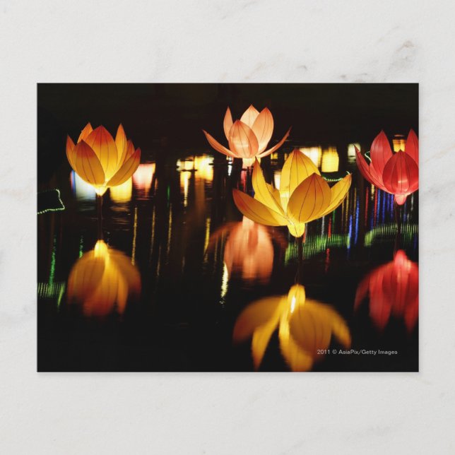 Lotus shaped lanterns for mid autumn festival postcard (Front)