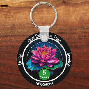 Lotus Sobriety Chip Custom 12-Step Medallion Keychain