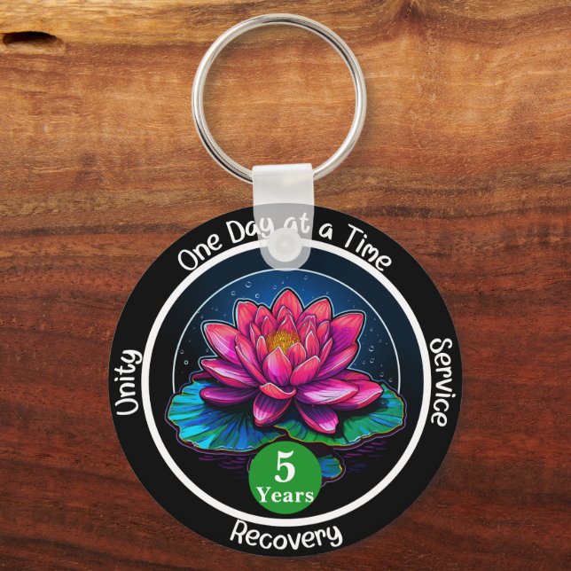 Lotus Sobriety Chip | Custom 12-Step Medallion Keychain (Front)