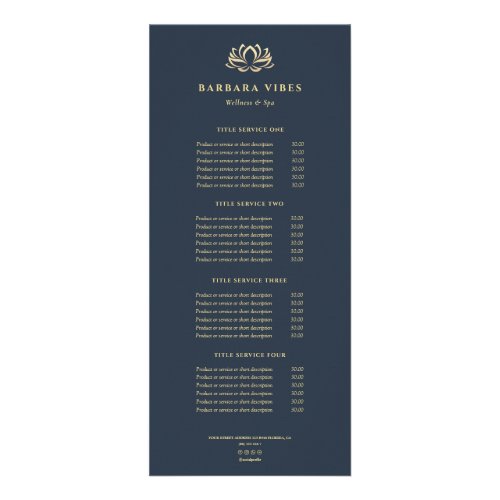 Lotus Spa Therapist Beauty Salon Price List Rack Card