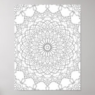 Lotus Star Mandala Coloring Page Detailed Pattern Poster