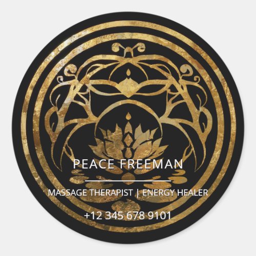Lotus Stillness | Golden Mandala Design Classic Round Sticker