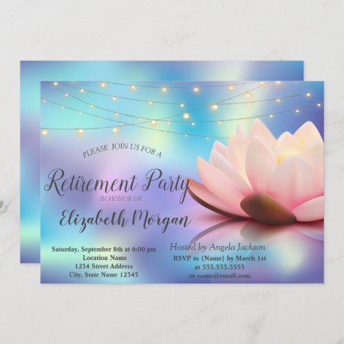 Lotus String Lights Holographic  Retirement Party Invitation