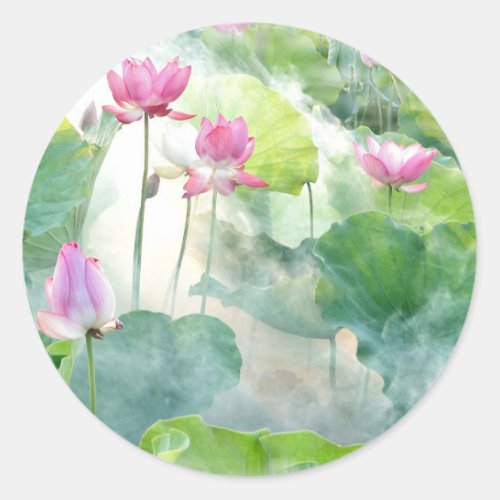 Lotus Summer pastel pink aquatic perennial Classic Round Sticker