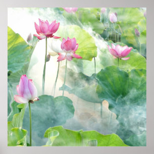 Lotus Summer, pastel pink aquatic perennial Poster