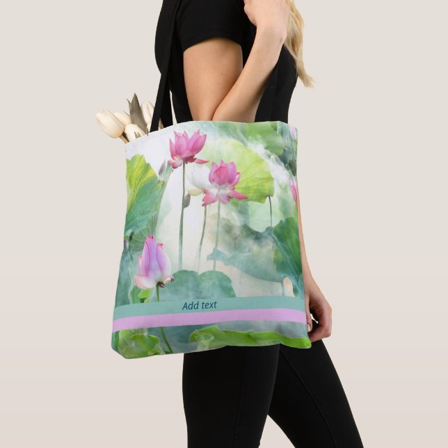 Lotus Summer, pastel watercolors, template, Tote Bag (Close Up)