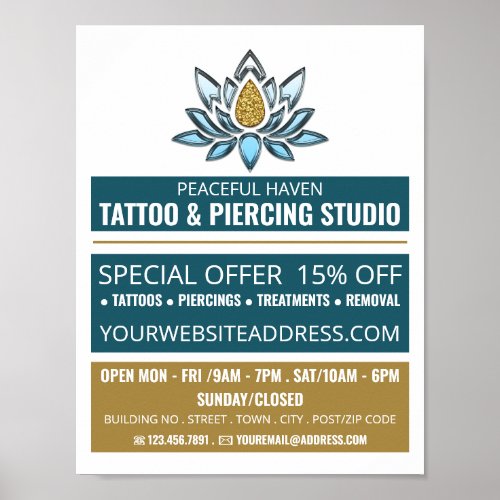 Lotus Tattoo Tattoo  Body Piercing Studio Advert Poster