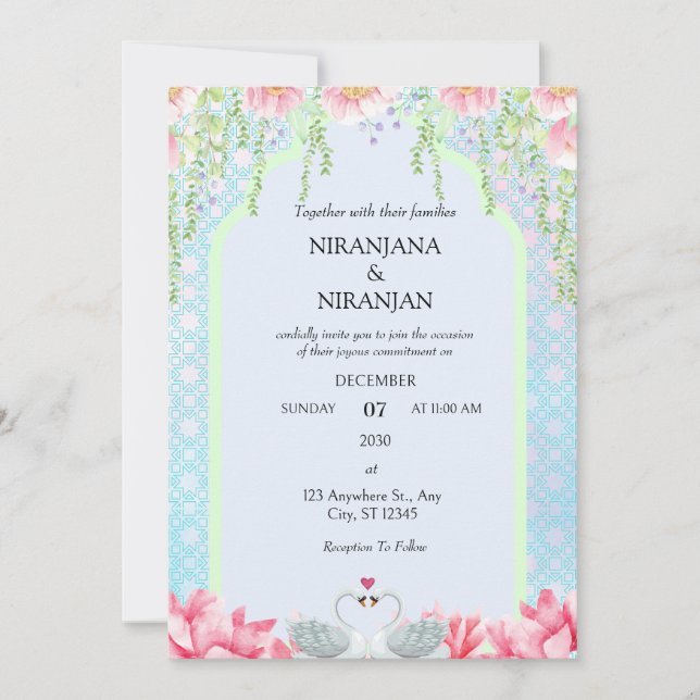 Lotus theme Wedding Invitation (Front)