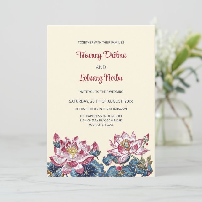 Lotus Tibetan Art Style Wedding Invitation Zazzle