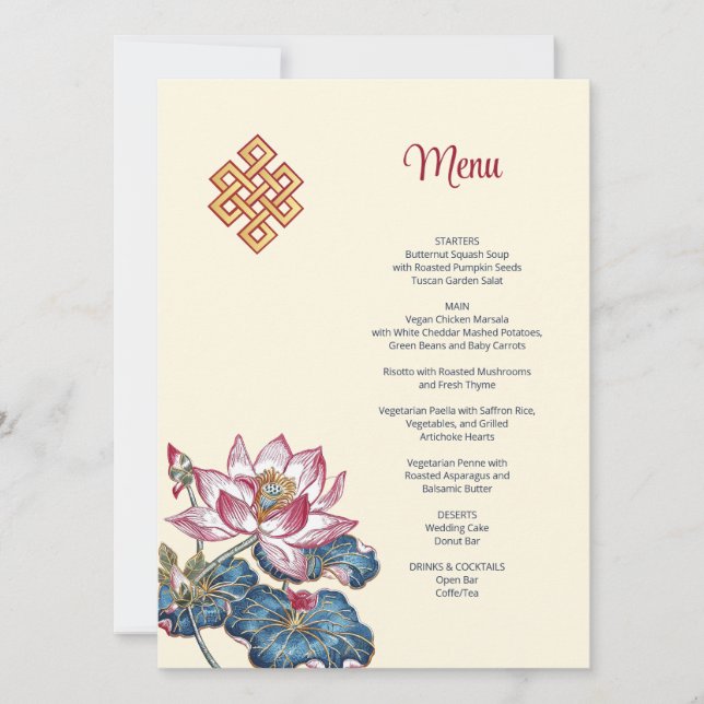 Lotus Tibetan Art Style Wedding  Invitation (Front)