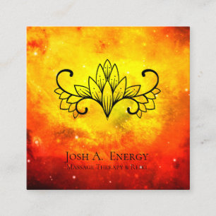 *~* Lotus Universe Gold Orange Galaxy Nebula Square Business Card
