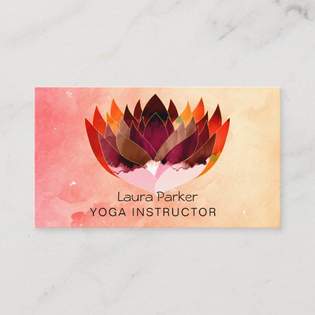Lotus Water colour Yoga Teacher Holistic Health Business Card (Front)