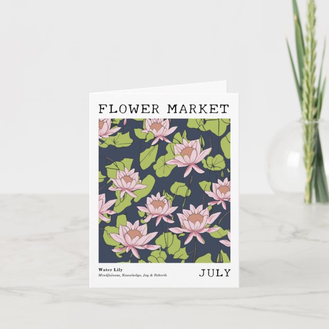 Lotus Water Lily Birth Flower Market July Birthday Card (Front)