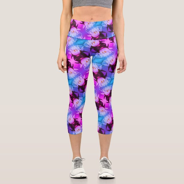 Lotus Water Lily Flower Abstract Art Pattern     Capri Leggings (Front)