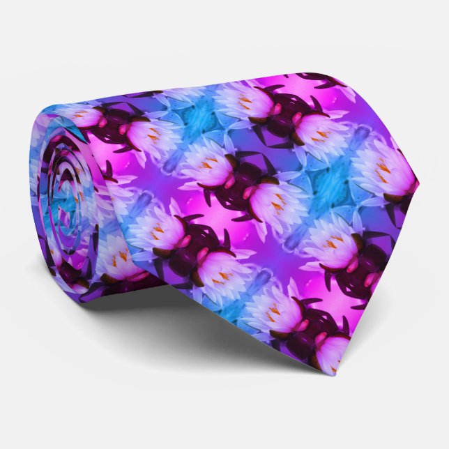 Lotus Water Lily Flower Abstract Art Pattern     Neck Tie (Rolled)