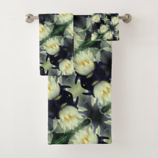 Lotus Water Lily Flower Pattern Bath Towel Set