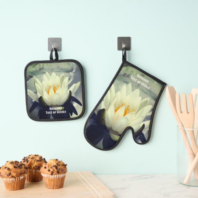 Lotus Water Lily Flower Personalized Oven Mitt & Pot Holder Set (Insitu(Hanging))