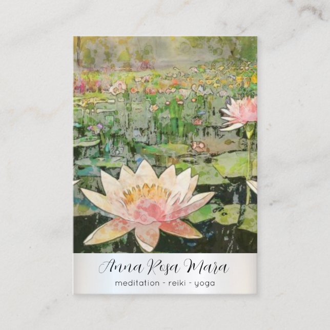 *~* Lotus Water Lily Nature Flowers QR AP67 Art Business Card (Front)