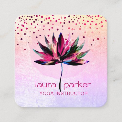 Lotus Watercolour Rainbow Yoga Massage Therapist  Square Business Card