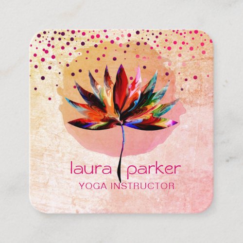  Lotus Watercolour Rainbow Yoga Massage Therapist  Square Business Card