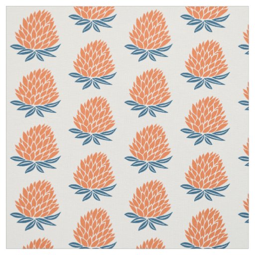 Lotus Waterlily Orange Blue Pattern Fabric