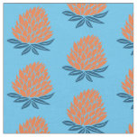 Lotus Waterlily Orange Blue Pattern Fabric