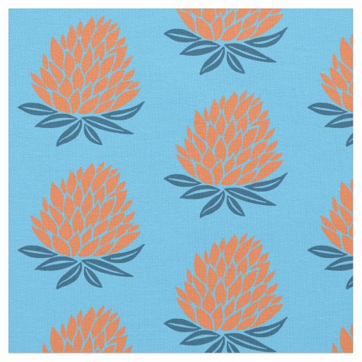 Lotus Waterlily Orange Blue Pattern Fabric