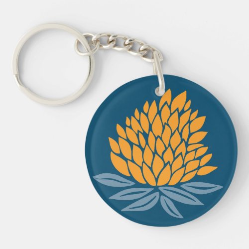 Lotus Waterlily Orange Blue Pattern Keychain