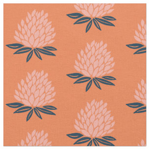 Lotus Waterlily Pink Blue orange Pattern Fabric