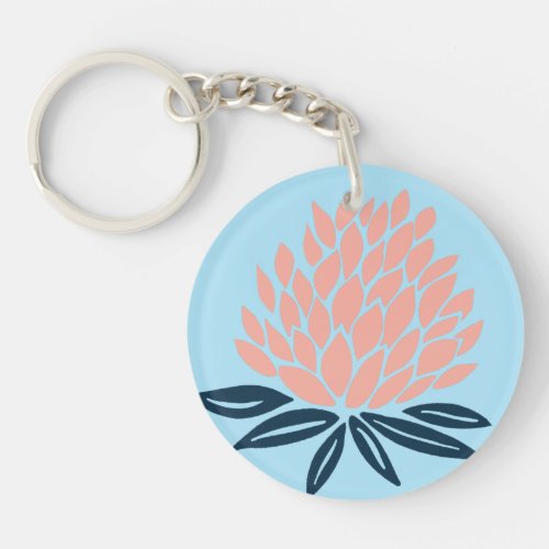 Lotus Waterlily Pink Blue Zen Pattern Keychain