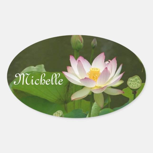 Lotus - White/Pink Digitized Photo Oval Sticker (Front)