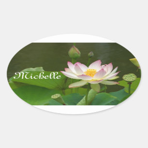 Lotus - White/Pink Digitized Photo Oval Sticker