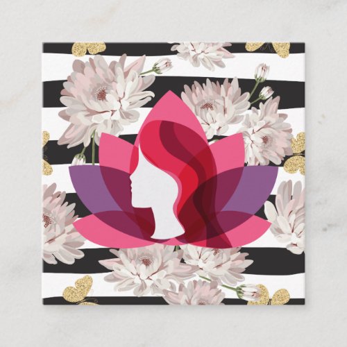 Lotus Woman  Flowers  Butterflies Square Business Card