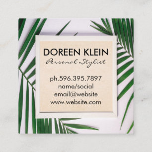 Lotus Woman Green Leave Frame Square Business Card