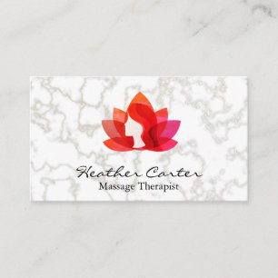 Lotus Woman Icon   Gold Marble Background Business Card