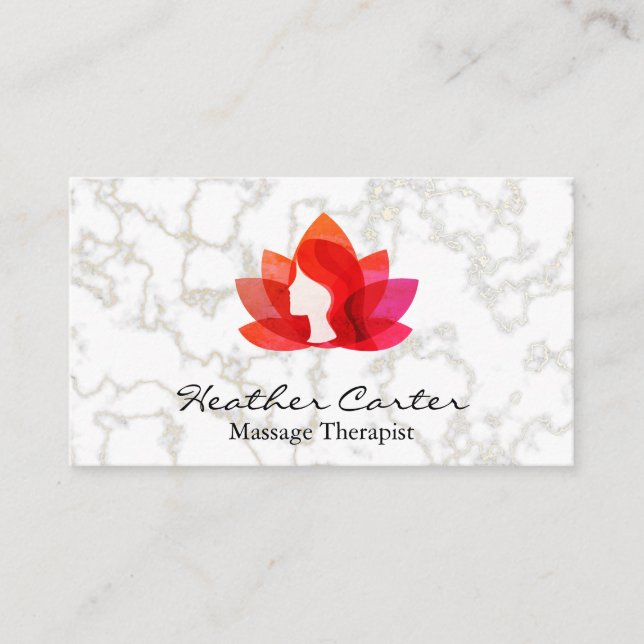 Lotus Woman Icon | Gold Marble Background Business Card (Front)