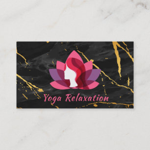 Lotus Woman Logo   Black Gold Marble Business Card