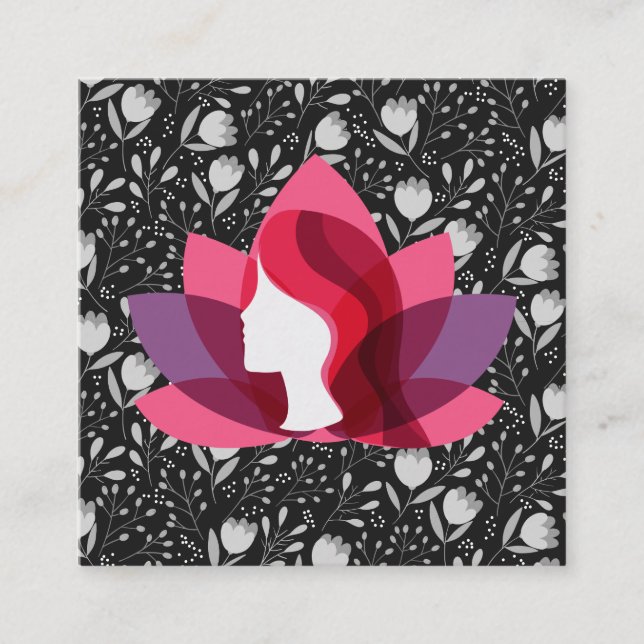 Lotus Woman | Trendy Floral Pattern Square Business Card (Front)