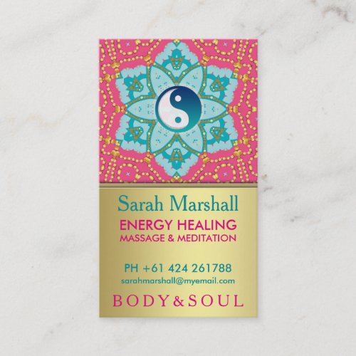Lotus Yoga Aqua Pink Gold Business Card