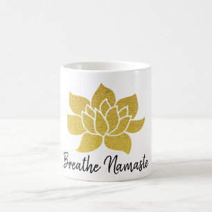 *~*  Lotus Yoga Golden Breathe Namaste Gold Lotus Color Morph Mug