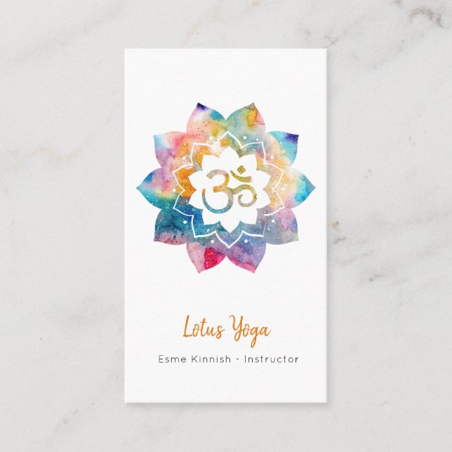 Lotus Yoga Watercolor Splash Serene Studio  Busine Business Card (Front)