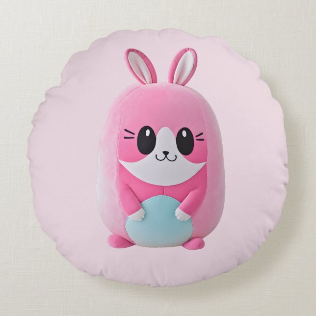 "Lou Lou". A cuddly, pink creature. Round Pillow (Front)