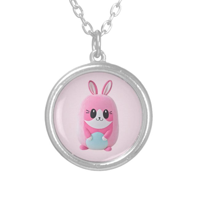 "Lou Lou". A cuddly, pink creature Silver Plated Necklace (Front)