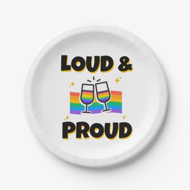 Loud and Proud LGBT Pride Rainbow Glasses Paper Plates (Front)