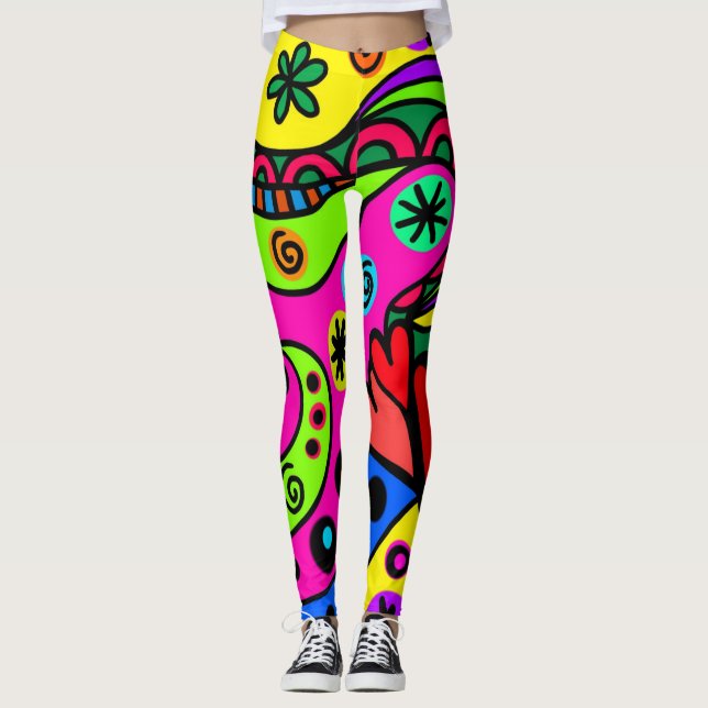 Loud Colorful Doodle Print Leggings (Front)
