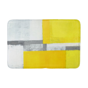 'Loud' Grey and Yellow Abstract Art Bathroom Mat