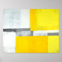 'Loud' Grey and Yellow Abstract Art Poster